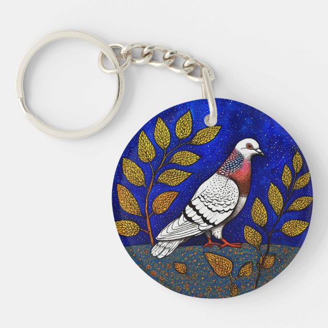 Pigeon illustration keychain (Front)