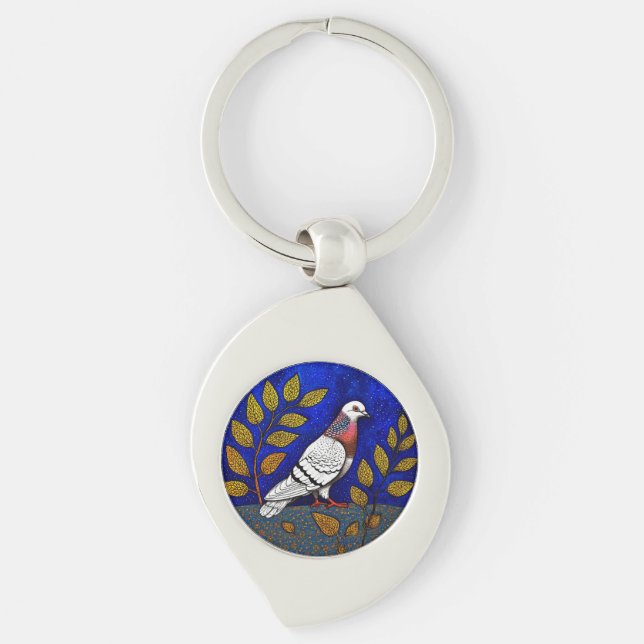Pigeon illustration keychain (Front)