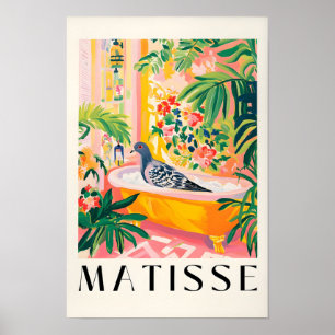 Pigeon In Bathtub Poster, Funny Bathroom Wall Art, Poster