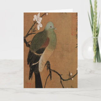 Pigeon on the Peach Tree Vintage Japanese Floral Card