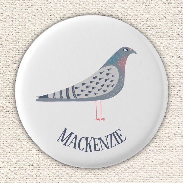 Pigeon Personalized 1 Inch Round Button (Fun personalized custom name pigeon pin for bird lovers)