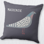 Pigeon Personalized Throw Pillow<br><div class="desc">A suspicious looking pigeon on a dark purple background. Perfect for bird fanciers,  pigeon racers or anyone else who loves these characterful creatures.  Original art by Nic Squirrell.  Change the name to customize.</div>