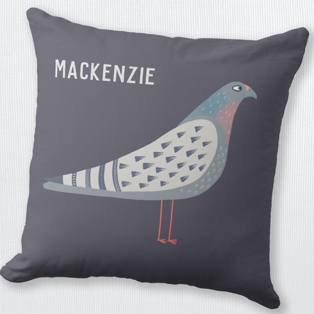 Pigeon Personalized Throw Pillow (Personalized custom name pigeon bird throw pillow)