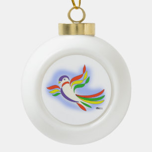 Pigeon Stylized Bird Ceramic Ball Christmas Ornament