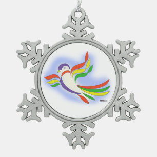 Pigeon Stylized Bird Snowflake Pewter Christmas Ornament