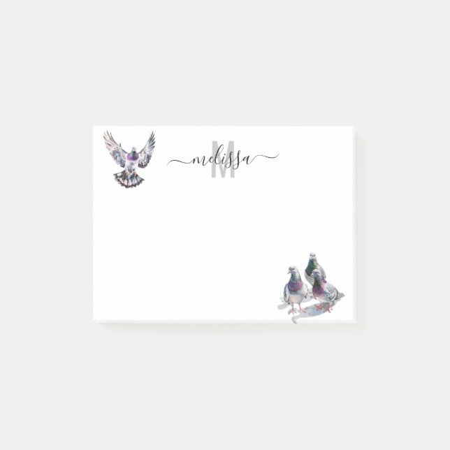 Pigeon Watercolor Monogram Personalized   Post-it Notes (Front)