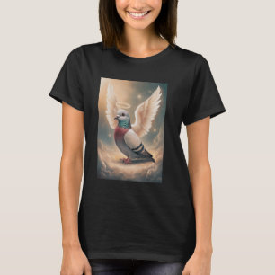 Pigeon With Angelic Wings And Halo Among Clouds Ar T-Shirt