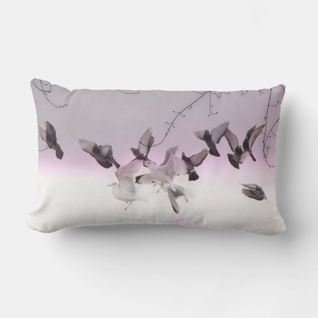 Pigeons Delight In Flight Lumbar Pillow (Front)