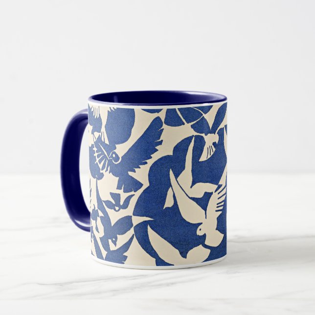 Pigeons in White and Blue Mug (Front Left)