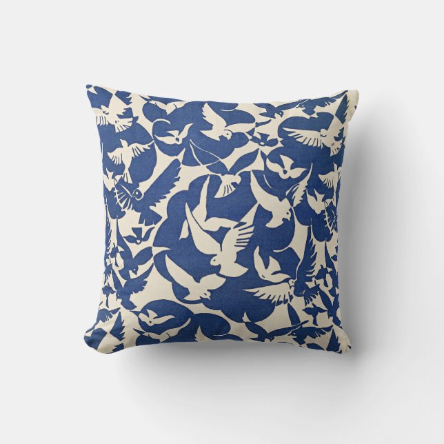 Pigeons in White and Blue pattern Throw Pillow (Front)