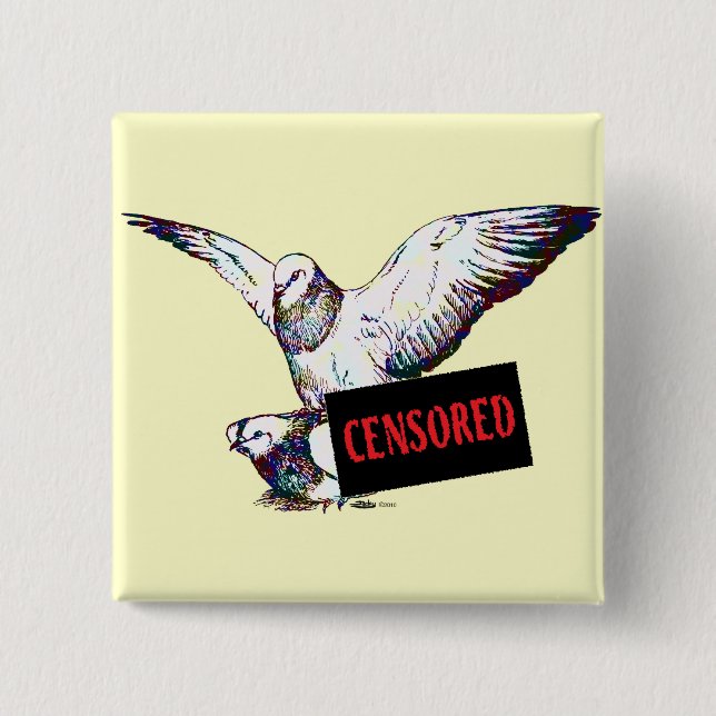 Pigeons Mating:  Censored! 2 Inch Square Button (Front)