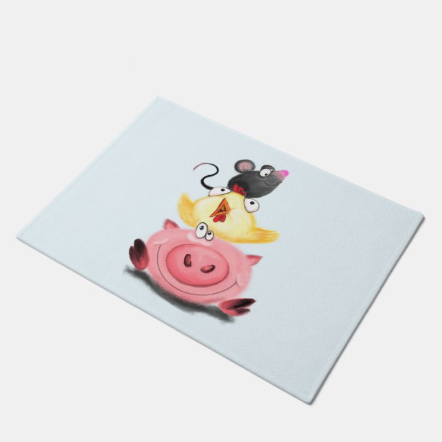 Pigg poulet et souris amis Drôle tapis de porte (Incliné)