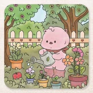 piggie's spring time square paper coaster