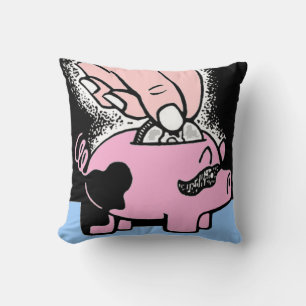 Piggy Bank Colored and Black and White Pillow