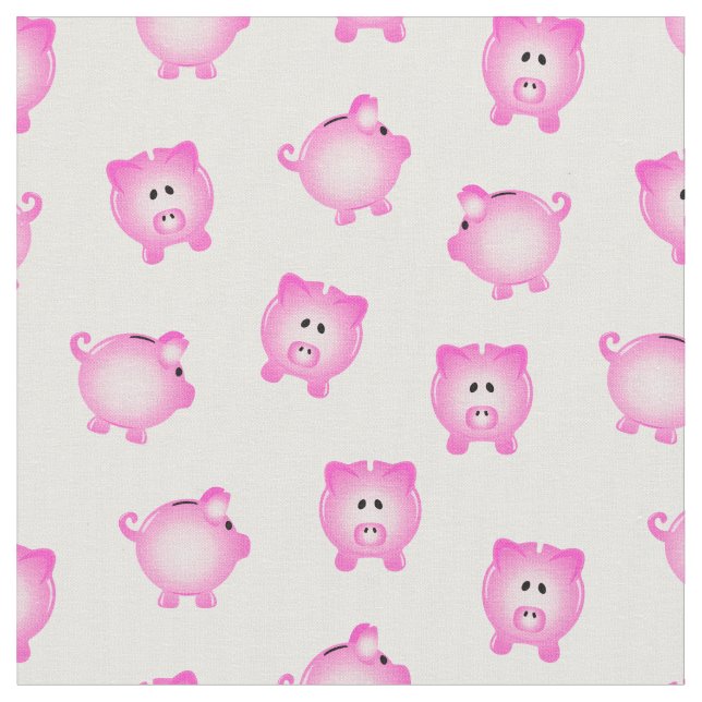 Piggy Bank Pattern on White Fabric (Close Up)