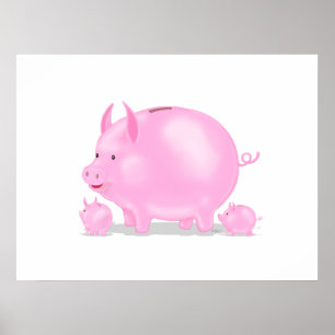 Piggy Bank With Piglets Poster