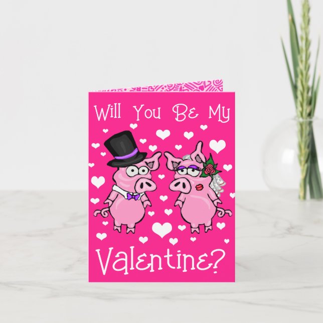 Piggy Bride And Groom Valentines Day Card (Front)