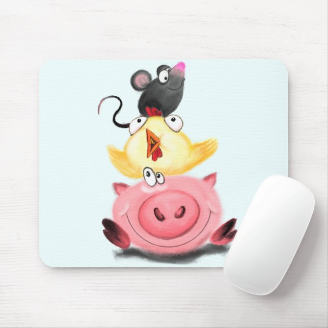 Piggy Chick and Mouse Friends Mouse Pad Fun (With Mouse)