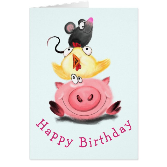 Piggy Chick et souris amis Carte d'anniversaire (Devant)