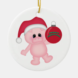 Piggy Christmas Time Ceramic Ornament