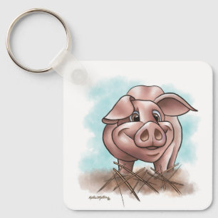 Piggy in the Straw Cartoon Keychain
