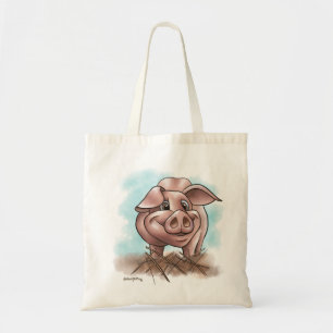 Piggy in the Straw Cartoon Tote Bag