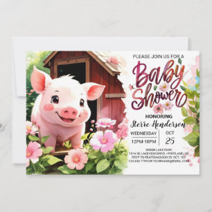 Piggy Pink Party Boho Baby Shower Invitation