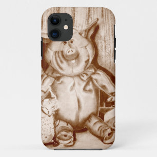 Piggy Stuffed Animal Brown Charcoal Drawing iPhone 11 Case