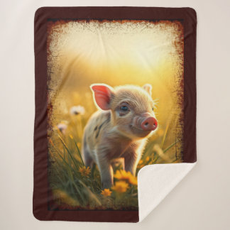 Piglet at sunset sherpa blanket
