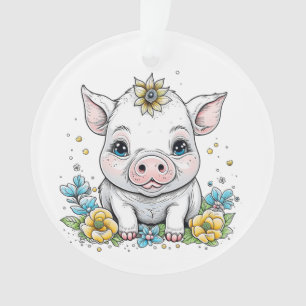 Piglet bébé mignonne avec fleur sur la tête
