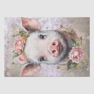 Piglet Farm Pig Floral Watercolor Tissue Paper
