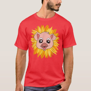 Piglet Hippie Sunflower Farm Animal Lover Farmer F T-Shirt