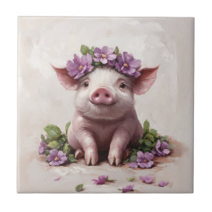 Piglet in a Purple Flower Crown Tile