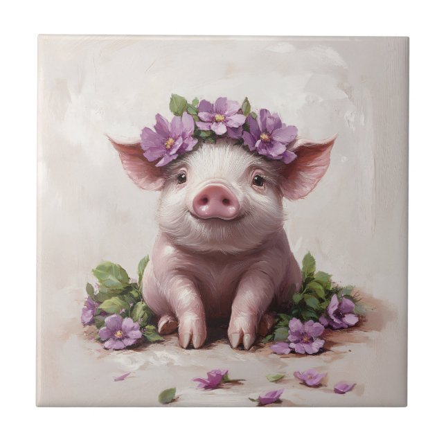 Piglet in a Purple Flower Crown Tile (Front)