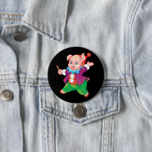 piglet pink cheerful 3 inch round button