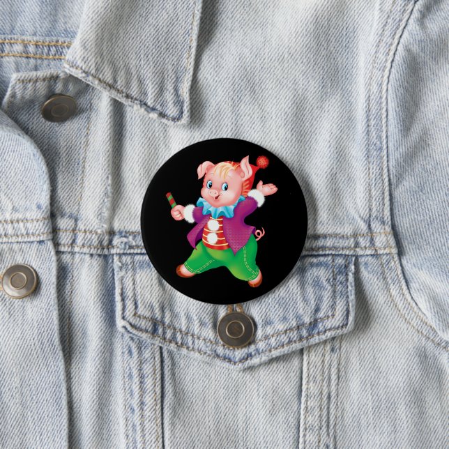 piglet pink cheerful 3 inch round button (In Situ)