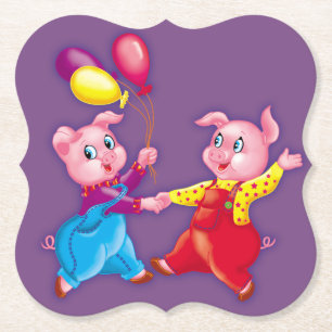 piglet pink cheerful paper coaster