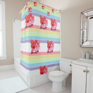 piglet pink children's showercurtain white