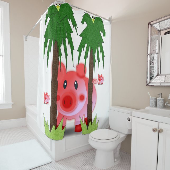 piglet pink children's showercurtain white (In Situ)