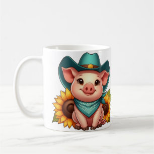 Piglet Wearing Cowboy Hat with Sunflowers Coffee Mug