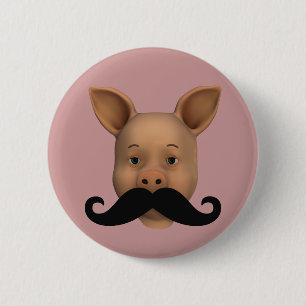 Piglet With Moustache 2 Inch Round Button