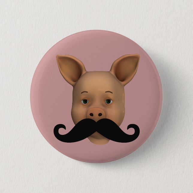 Piglet With Moustache 2 Inch Round Button (Front)