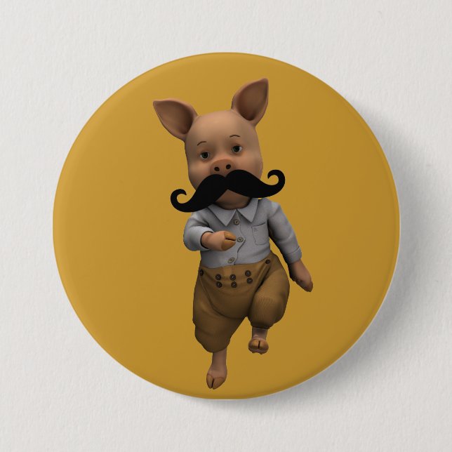 Piglet With Moustache 3 Inch Round Button (Front)