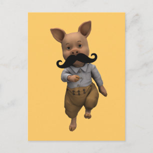 Piglet With Moustache Postcard