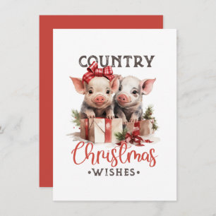 Piglets and Presents Country Christmas Greeting Invitation
