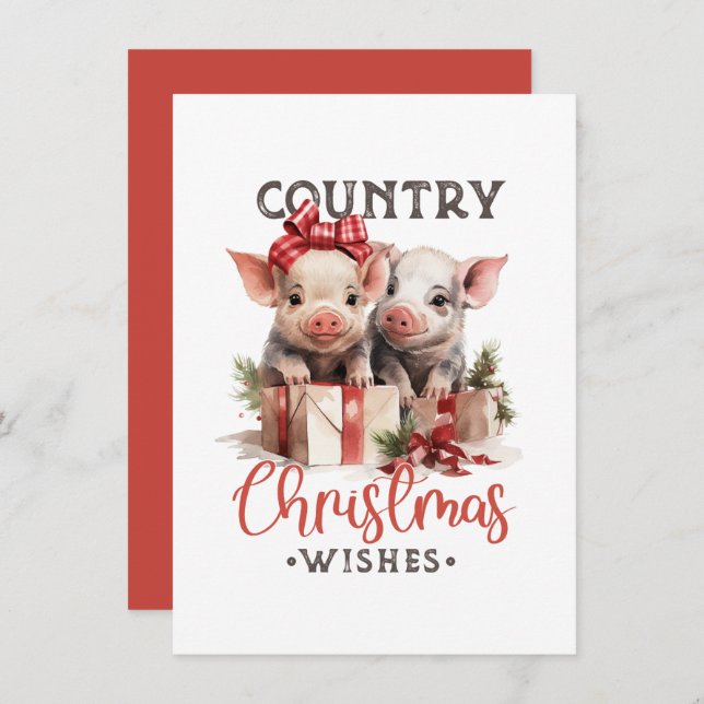 Piglets and Presents Country Christmas Greeting Invitation (Front/Back)