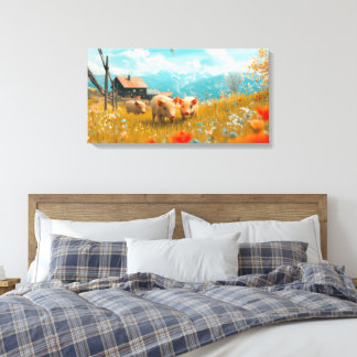 Piglets Playing in a Field Canvas Print