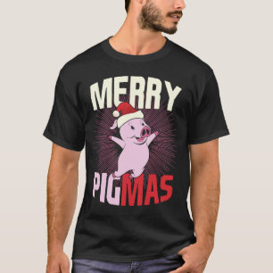 Pigmas Happy Pig Santa Hat Merry Christmas T-Shirt