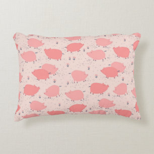 Pigs And Flowers Decorative Pillow