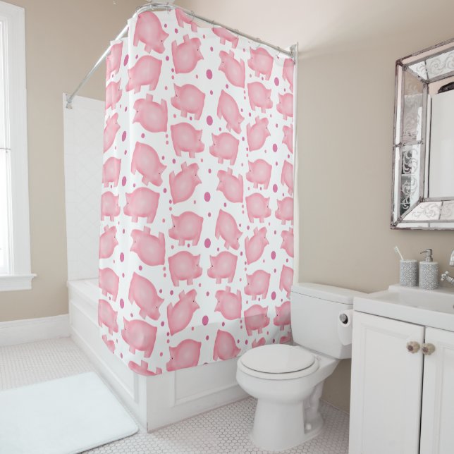 Pigs And Polka Dots Shower Curtain (In Situ)